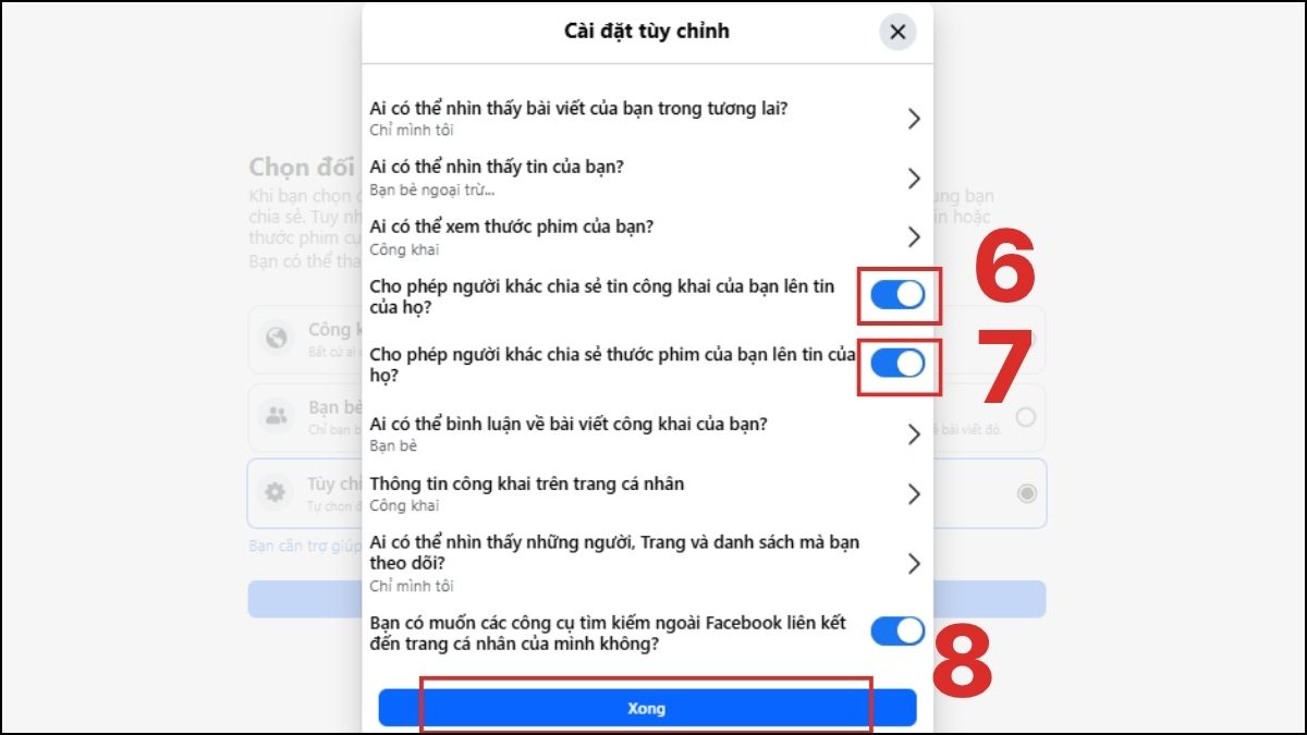 Cách tắt nút chia sẻ trên Facebook bằng máy tính - bước 3