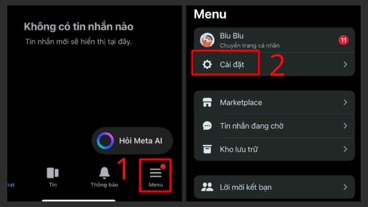 Cách tắt thông báo Messenger khi đã đăng xuất - bước 1,2