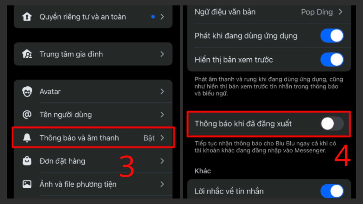 Cách tắt thông báo Messenger khi đã đăng xuất - bước 3