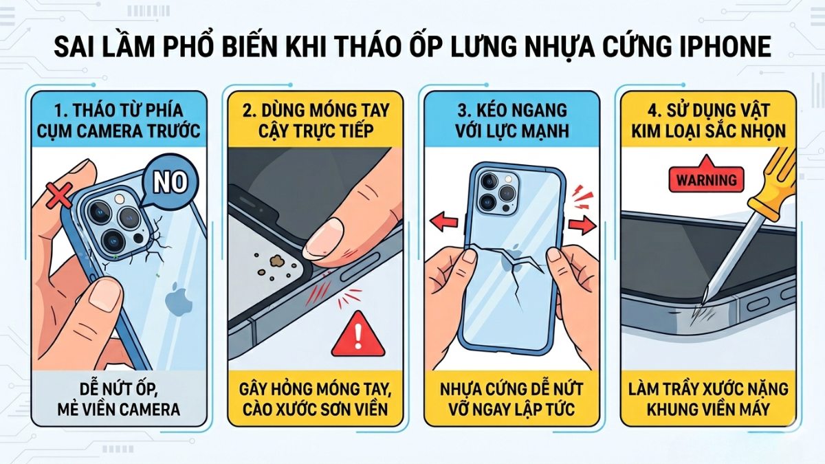 Sai lầm phổ biến khi tháo ốp lưng nhựa cứng iPhone