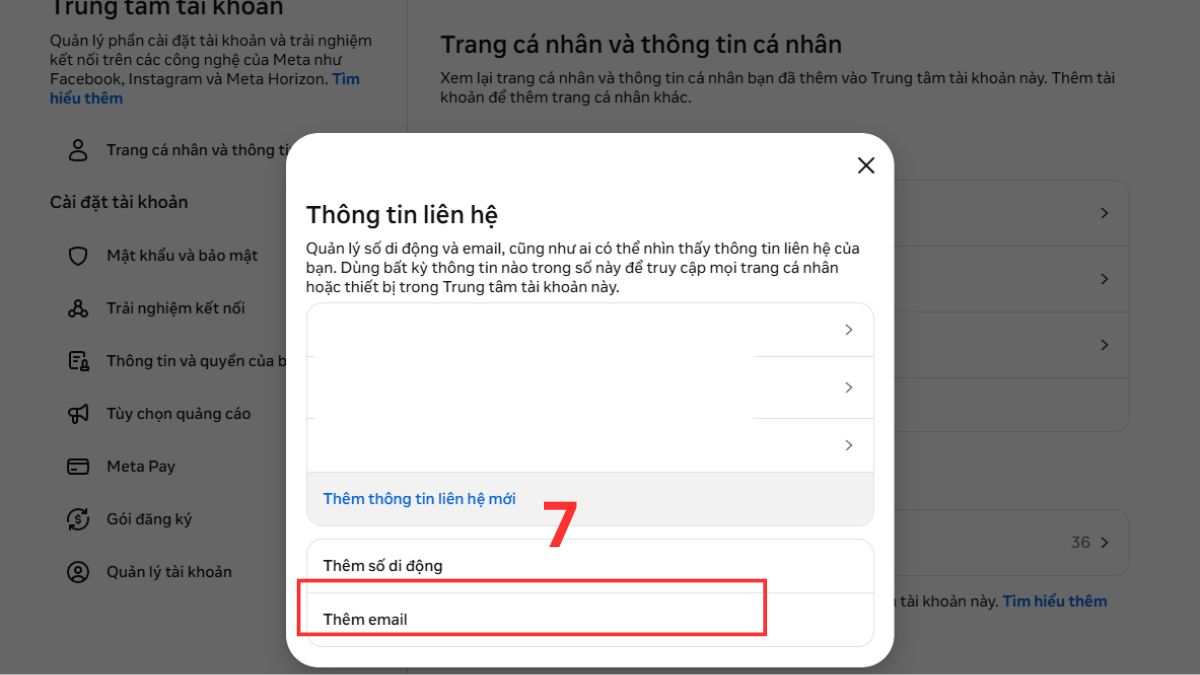 Cách thêm email Facebook trên máy tính - bước 3.1