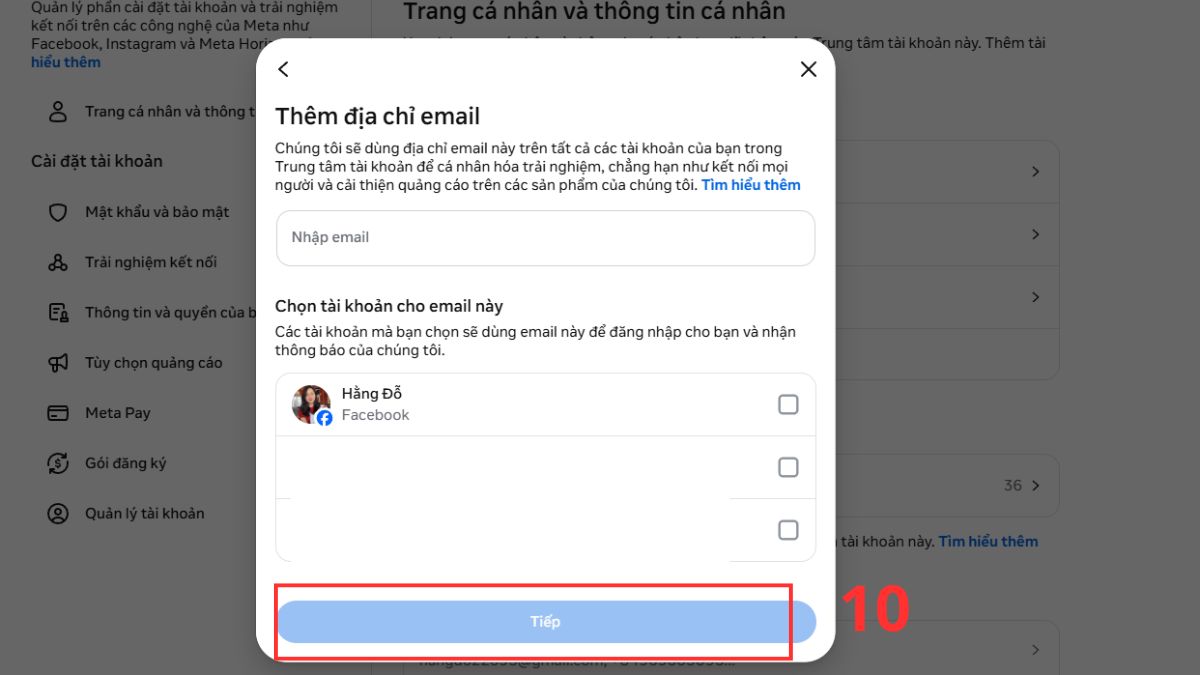 Cách thêm email Facebook trên máy tính - bước 3.3