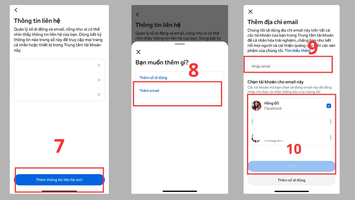 Cách thêm email Facebook trên điện thoại - bước 3