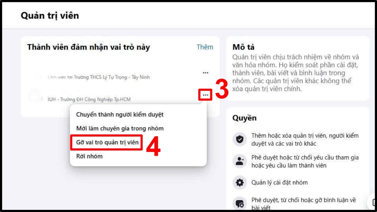 Cách thoát làm quản trị viên trên Facebook áp dụng cho group -  bước 3