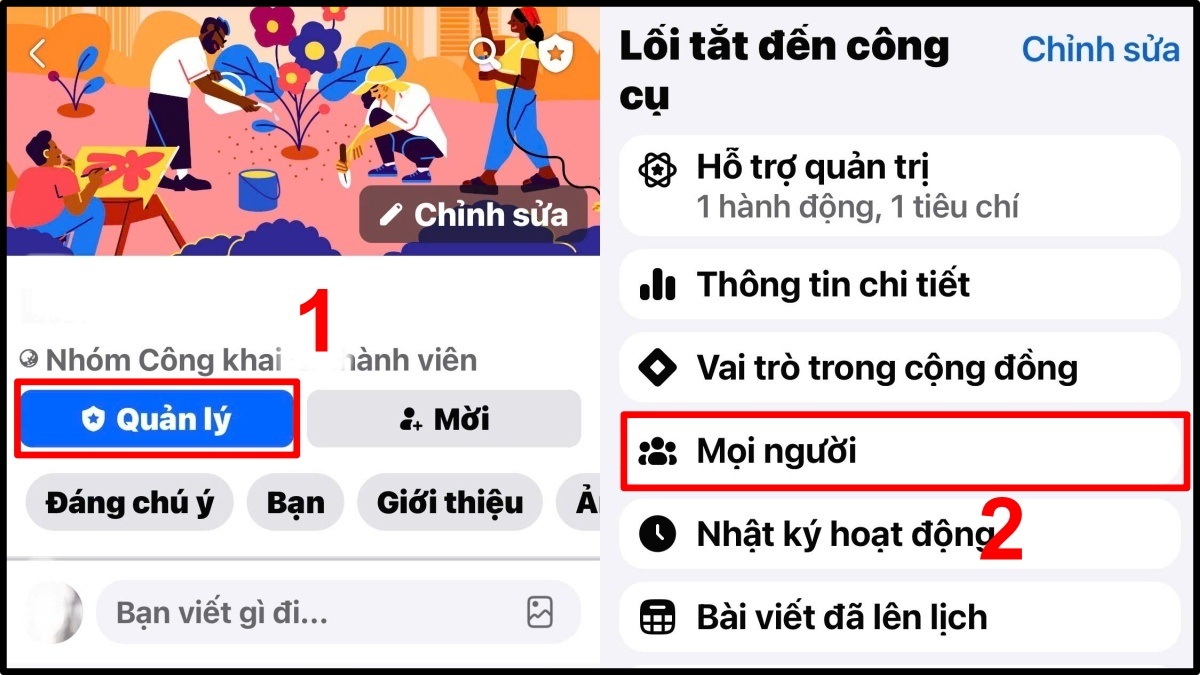 Cách thoát quản trị viên trên Facebook với nhóm trên điện thoại - bước 1,2
