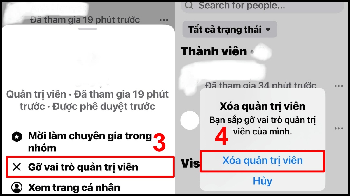 Cách thoát quản trị viên trên Facebook với nhóm trên điện thoại - bước 3,4