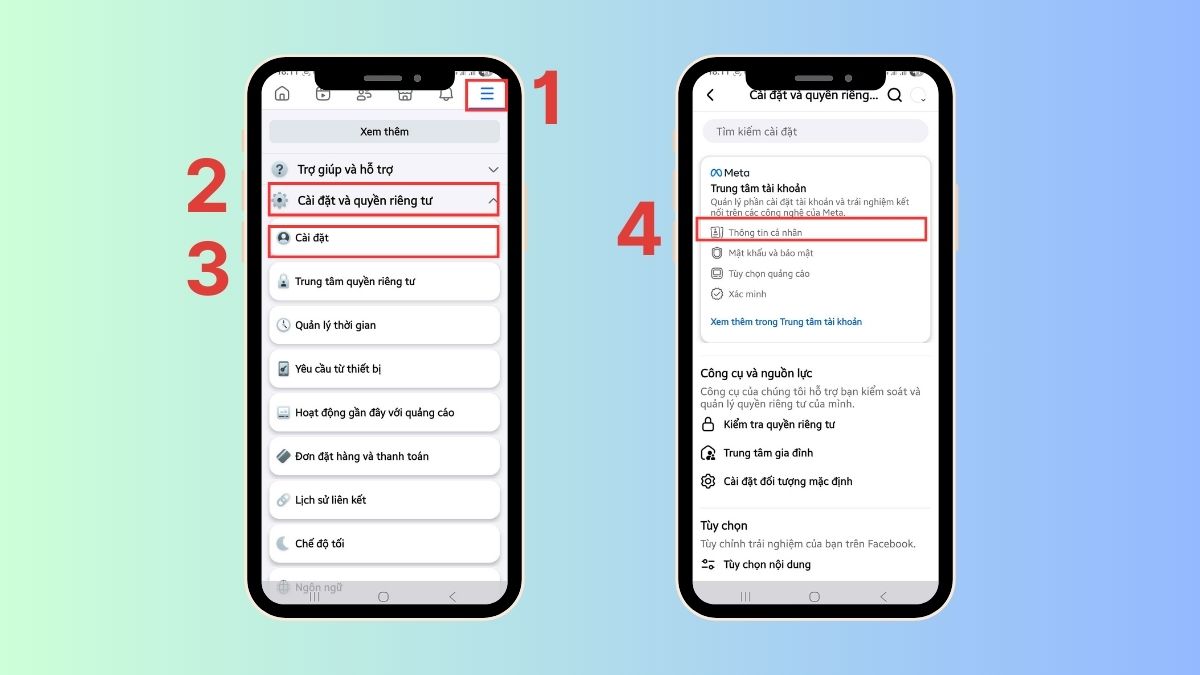 Xem email của Facebook trên điện thoại - bước 1,2