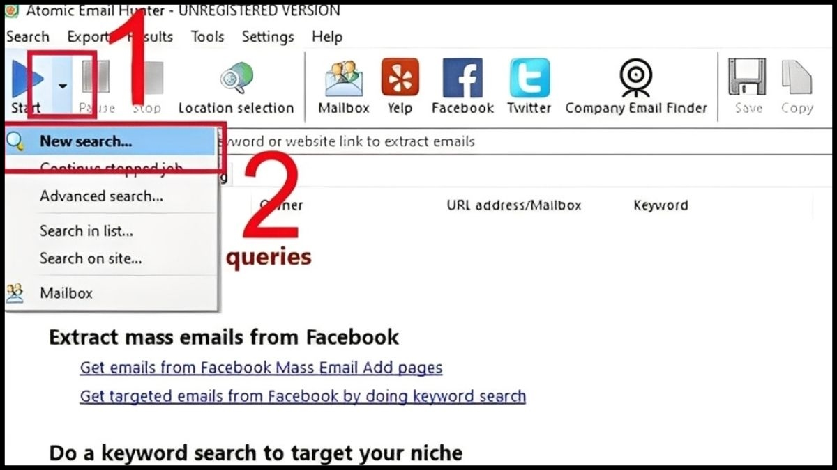 Cách xem email qua Facebook của người khác qua Atomic Email Hunter - bước 2