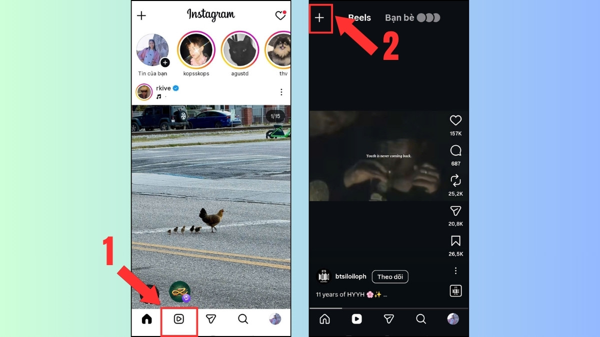 Hướng dẫn cách xem lại kho hiệu ứng trên Instagram - xem qua reels - bước 1