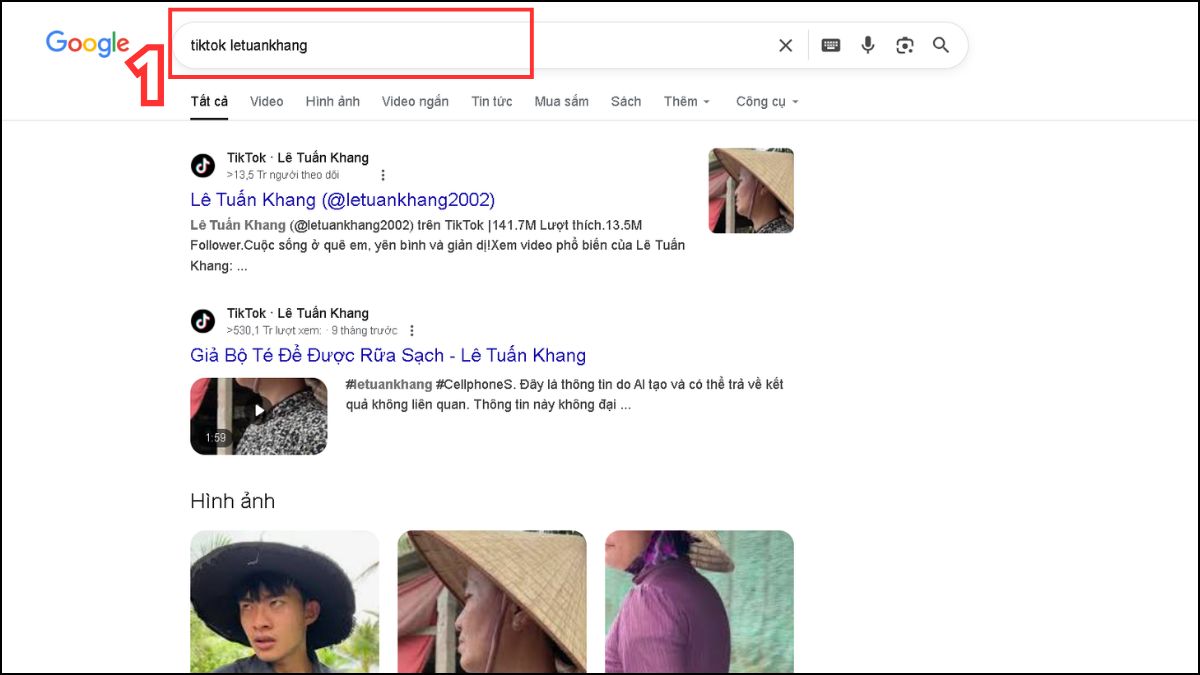 Tìm nick TikTok qua Facebook trên Google - bước 1