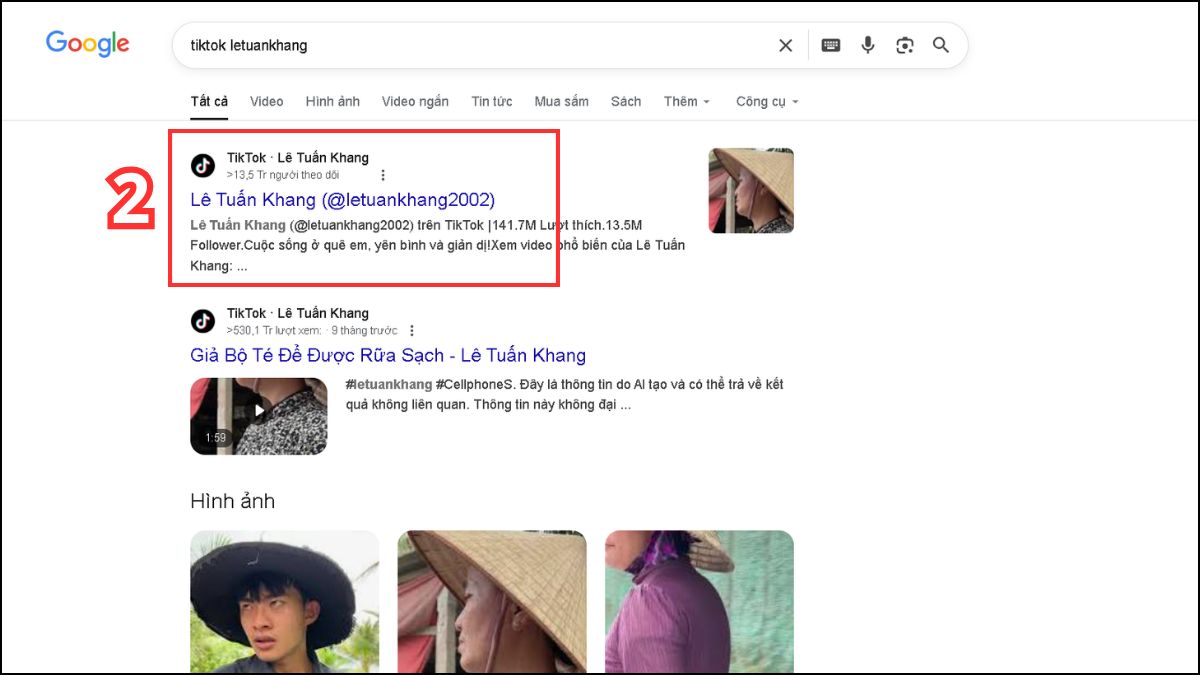 Tìm nick TikTok qua F2cebook trên Google - bước 2