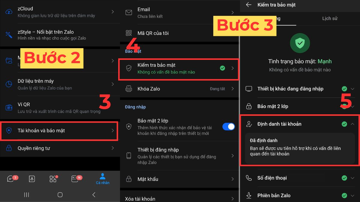 Cách kiểm tra trạng thái xác thực tài khoản Zalo - bước 2,3