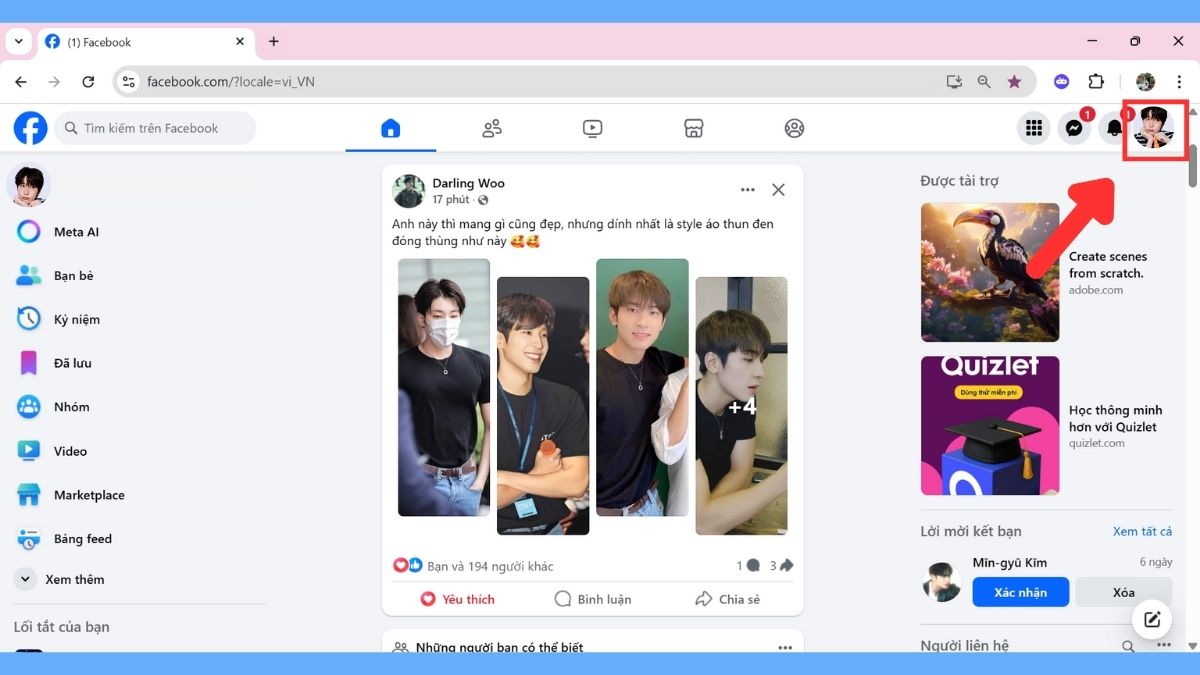 Cách xem kho lưu trữ tin trên Facebook trên máy tính -  bước 1