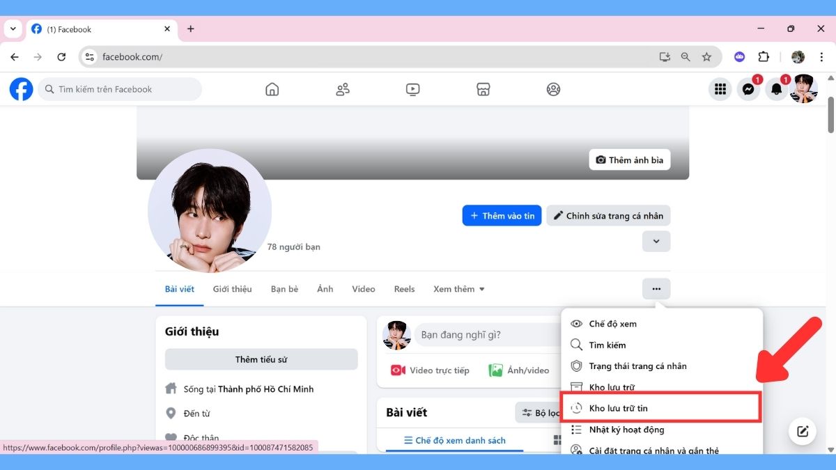 Cách xem kho lưu trữ tin trên Facebook trên máy tính -  bước 3
