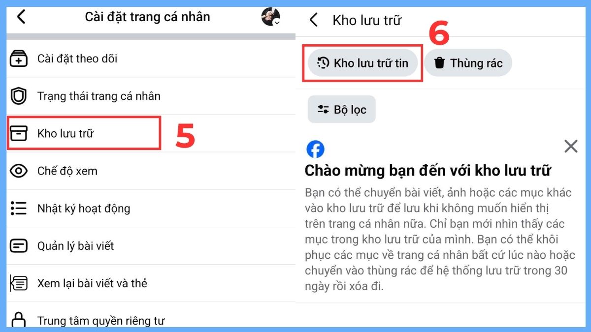 Cách xem kho lưu trữ tin trên Facebook trên điện thoại - bước 3