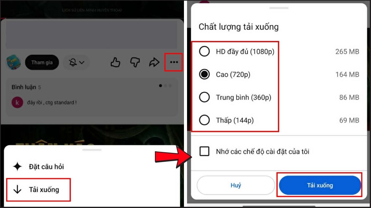 Download video Youtube về điện thoại android - bước 3,4