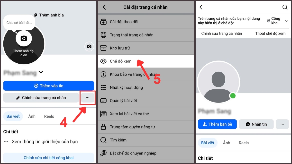Cách xem trang cá nhân Facebook tư cách người khác trên điện thoại - bước 3,4,5