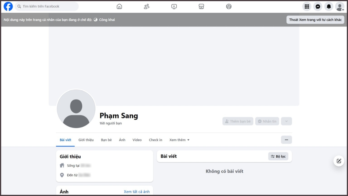 Cách xem trang cá nhân Facebook tư cách người khác trên máy tính - bước 5