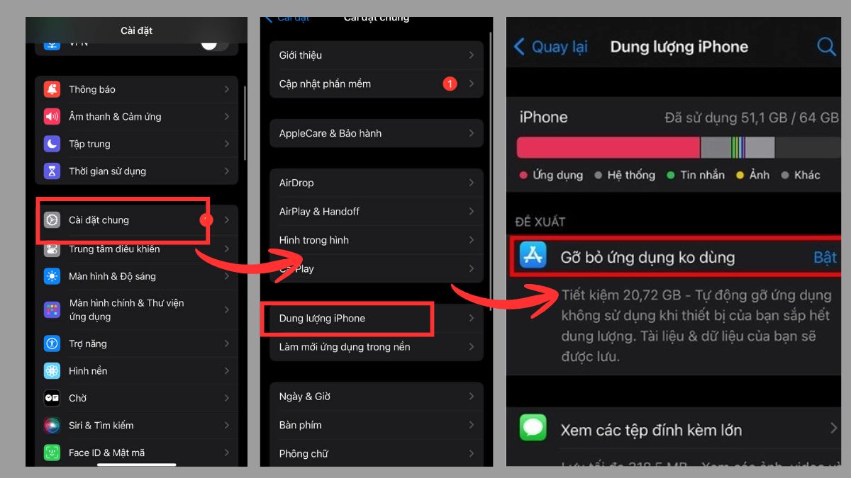xóa bộ nhớ đệm Instagram trên iPhone bằng cách Giải phóng dung lượng iPhone qua cài đặt hệ thống