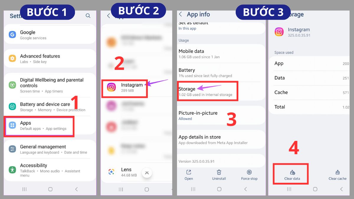 Xóa dữ liệu ứng dụng Instagram trên Android