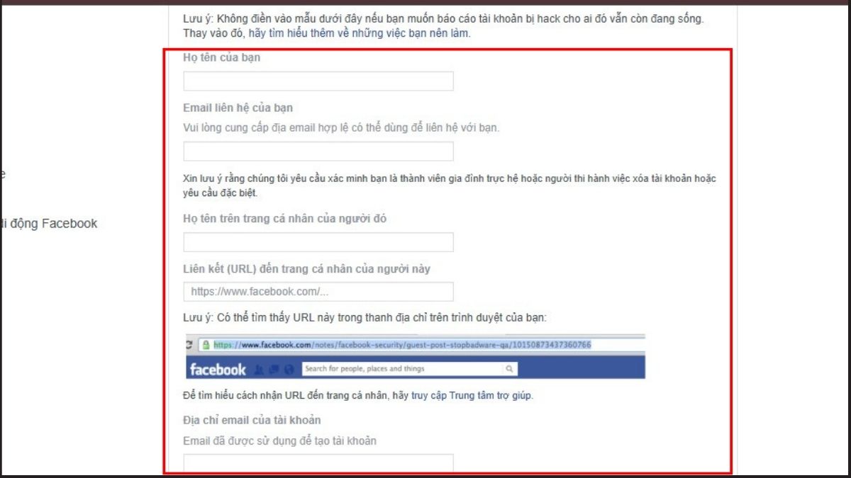 Cách xóa tài khoản Facebook của người đã mất - bước 2