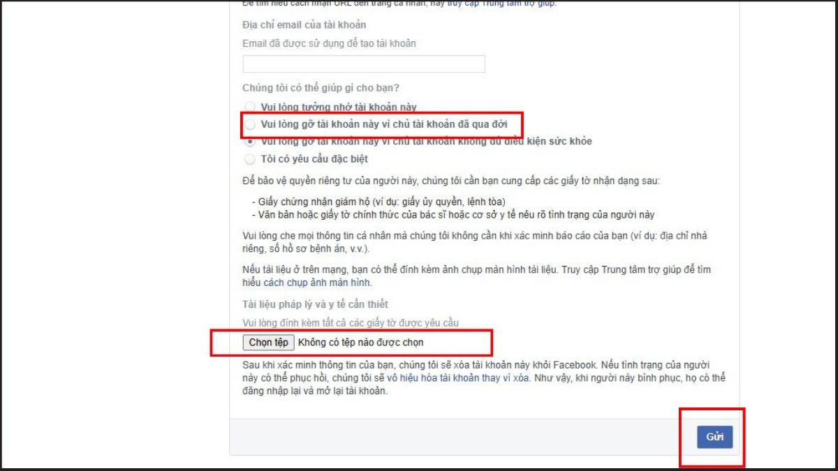 Cách xóa tài khoản Facebook của người đã mất - bước 3