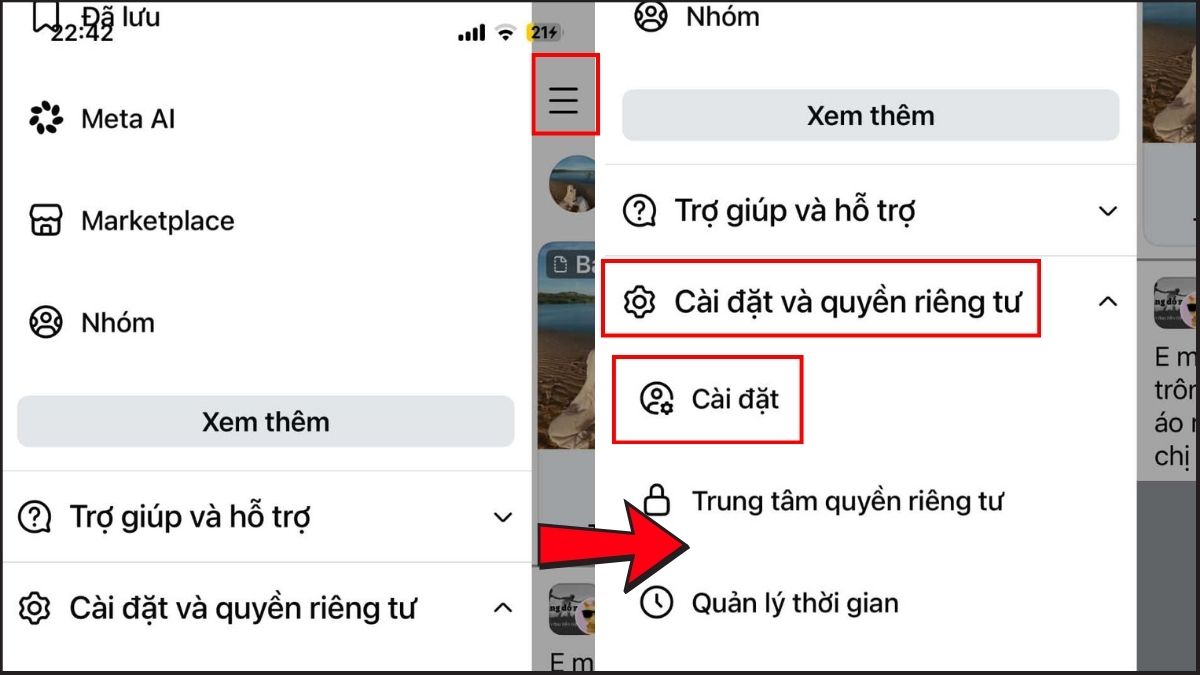 Khóa tài khoản Facebook tạm thời trên điện thoại - bước 1