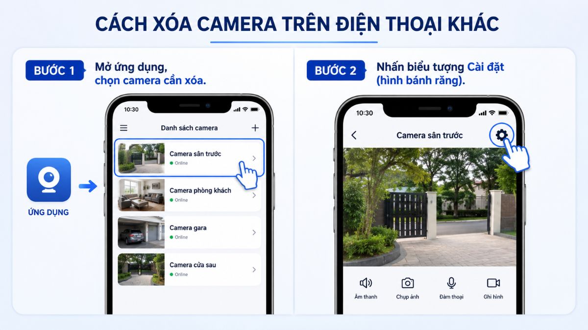 Cách xóa thiết bị camera trên điện thoại khác chi tiết - bước 1,2