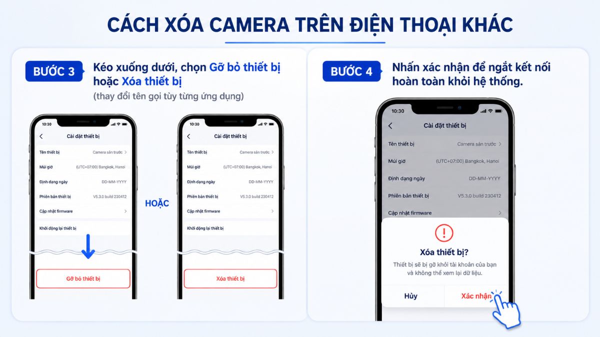 Cách xóa thiết bị camera trên điện thoại khác chi tiết - bước 3,4