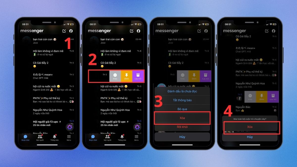 Cách xóa tin nhắn Messenger trên iPhone xóa toàn bộ cuộc trò chuyện