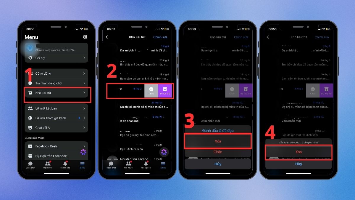 Cách xóa tin nhắn Messenger trên iPhone trong kho lưu trữ