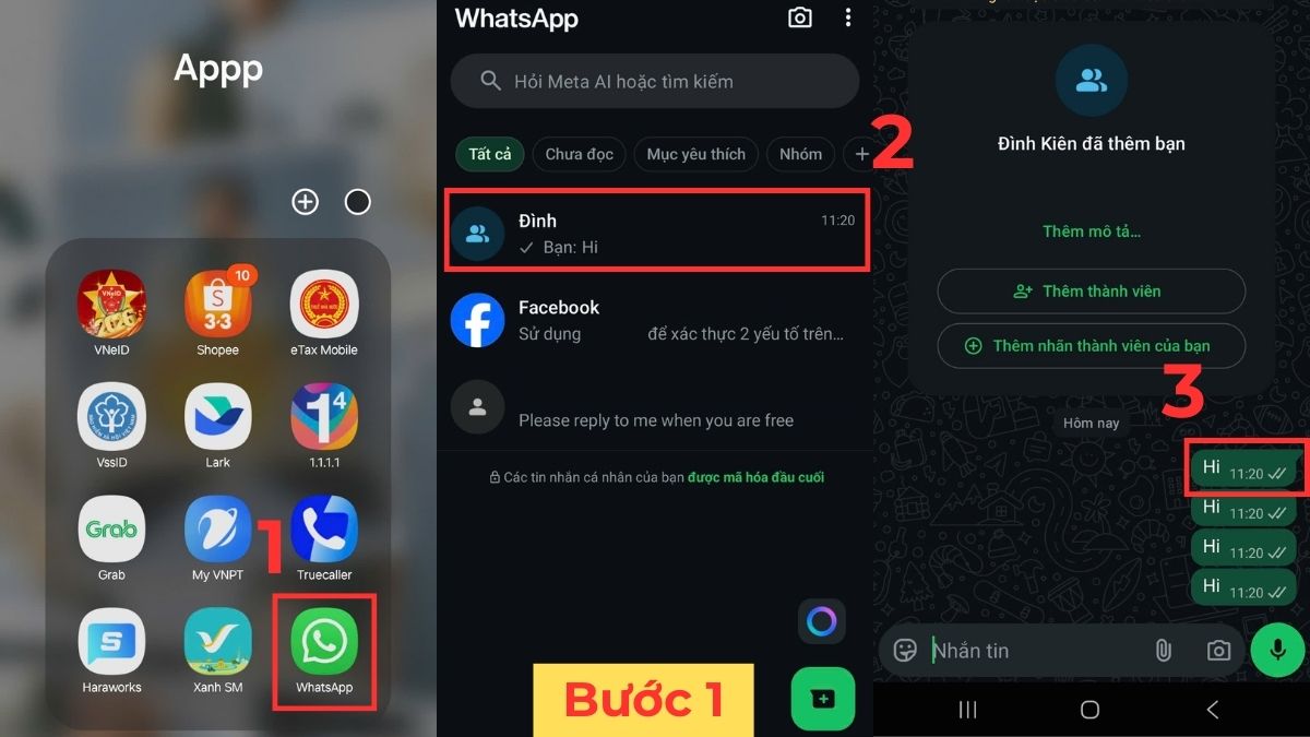 Cách xóa tin nhắn trên WhatsApp trên điện thoại - bước 1