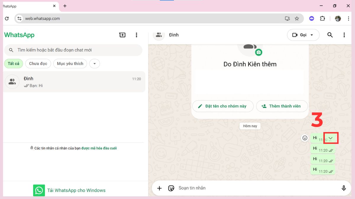 Cách xóa tin nhắn trên WhatsApp trên máy tính - bước 3