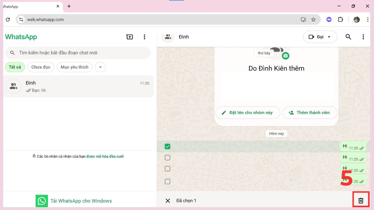 Cách xóa tin nhắn trên WhatsApp trên máy tính - bước 4.1
