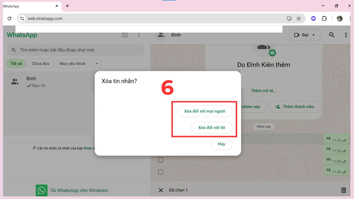 Cách xóa tin nhắn trên WhatsApp trên máy tính - bước 5