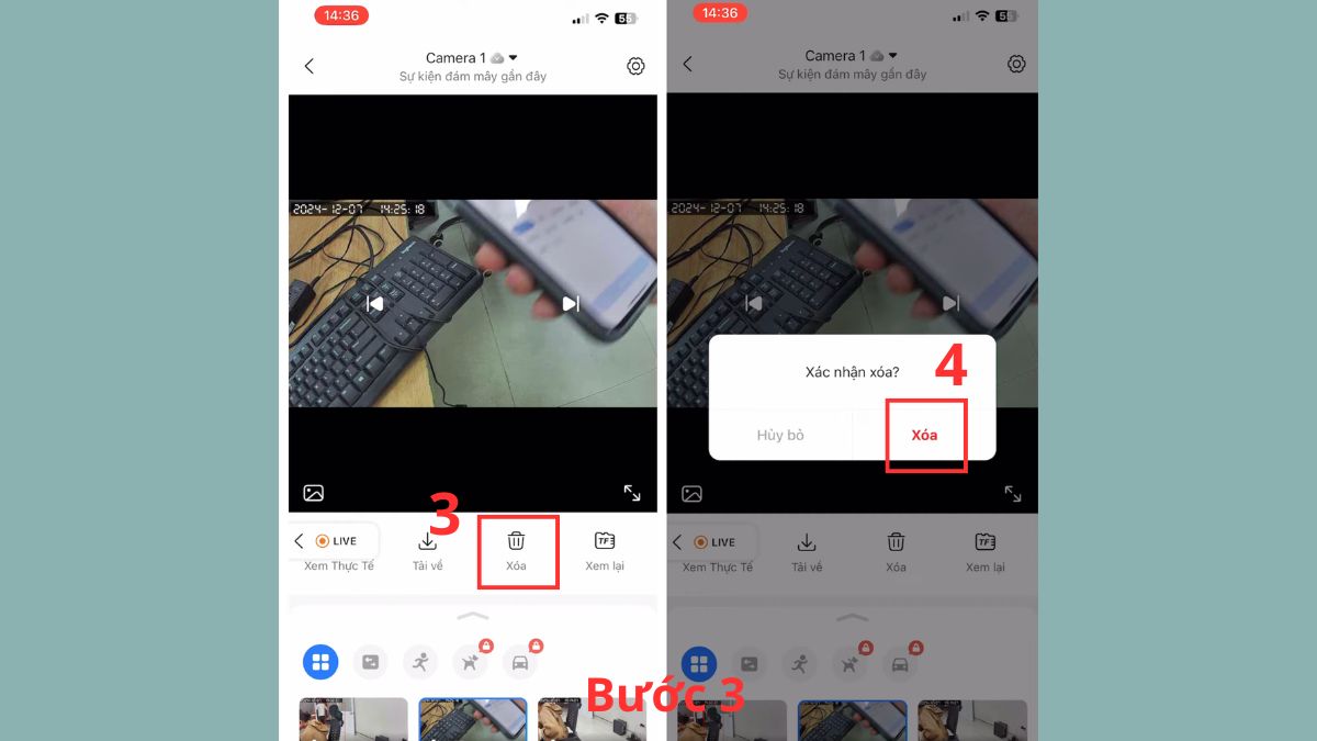 Cách xoá video trên từng dòng camera Yoosee - bước 2,3