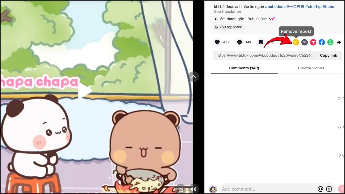 Cách xóa video đăng lại trên TikTok trên máy tính bước 3