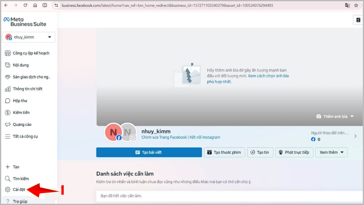 Cách xóa WhatsApp trên Facebook qua Meta Business Suite - bước 1