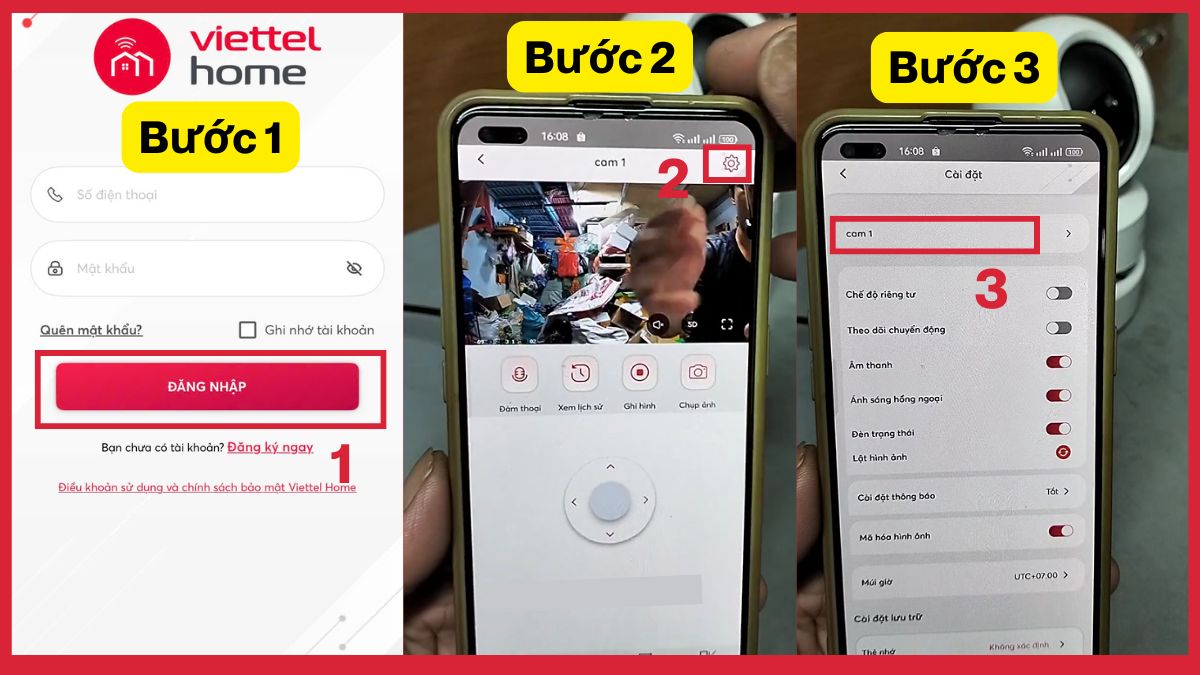 Cách cài đặt lại camera Viettel khi thay đổi Wifi - bước 1,2,3