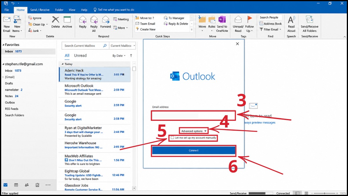 Cách cài đặt mail Outlook thủ công qua POP3/IMAP - bước 2
