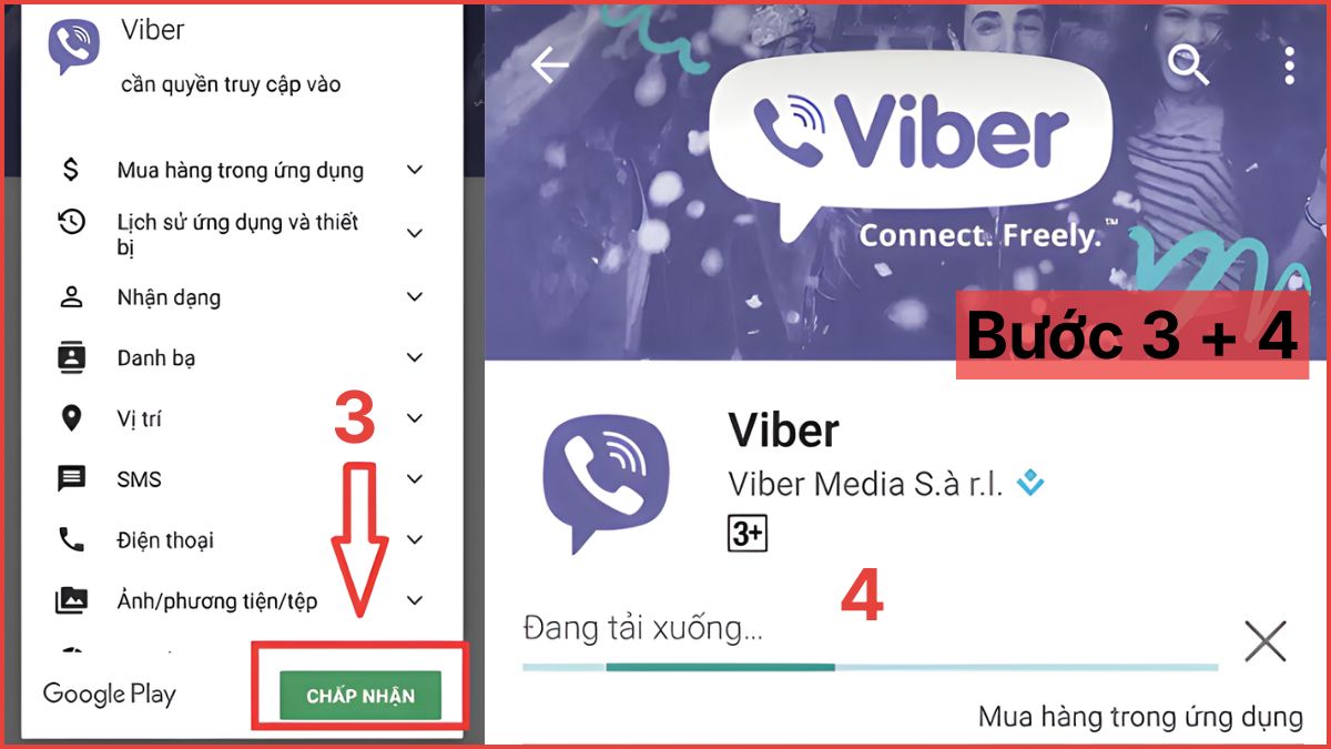 Tải và cài đặt Viber trên Android - bước 3,4