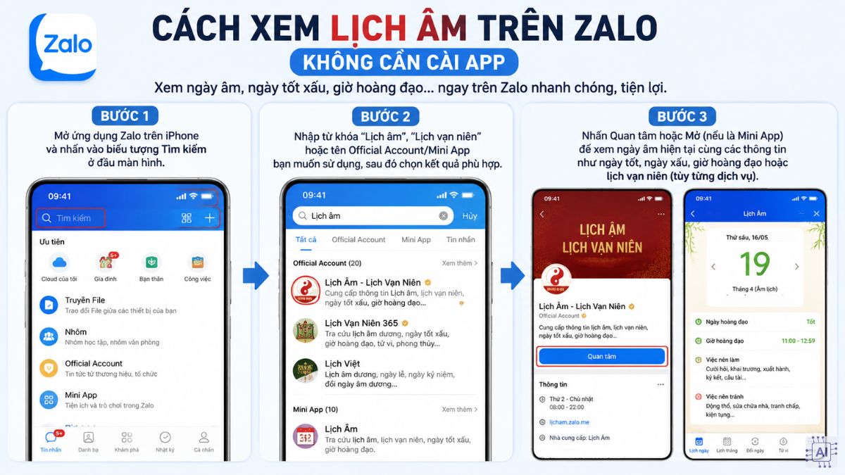 Cách xem lịch âm trên Zalo không cần cài app