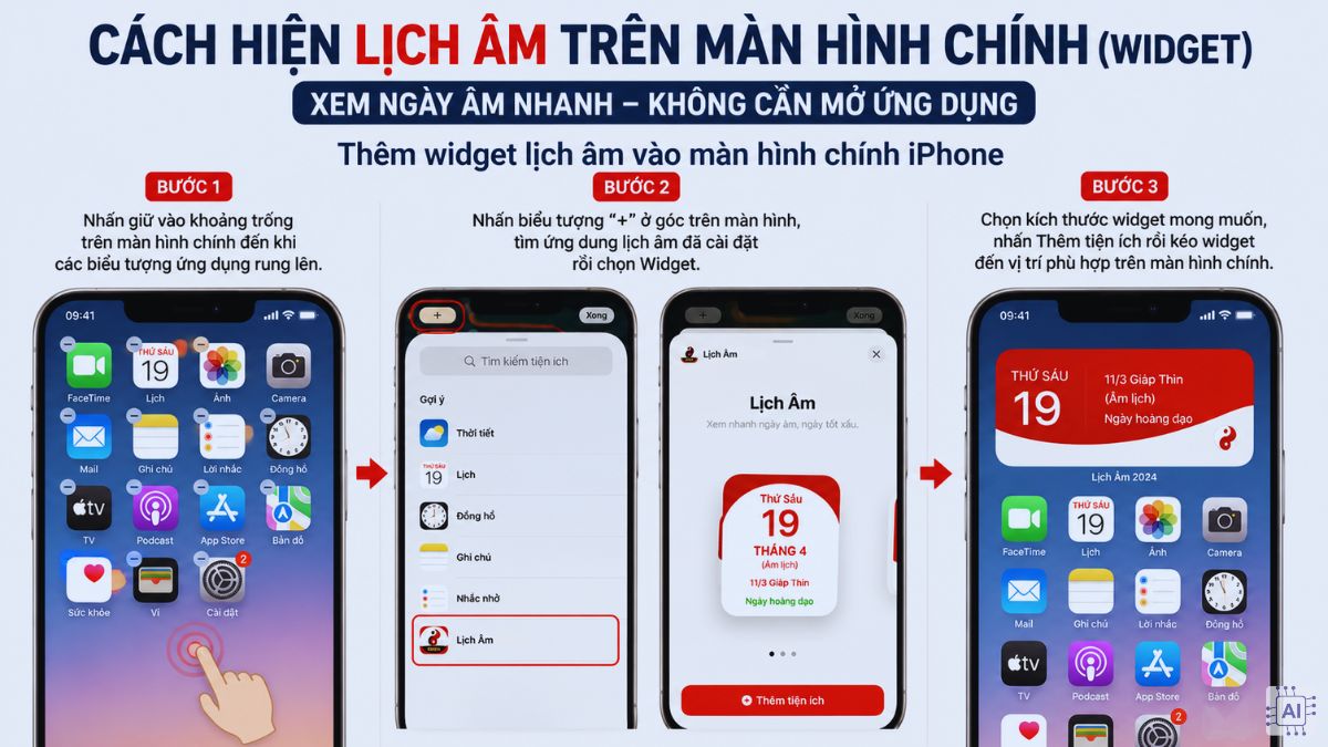 Thêm widget lịch âm vào màn hình chính iphone