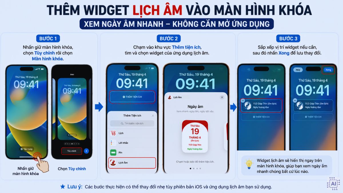 Thêm widget lịch âm vào màn hình khóa iphone