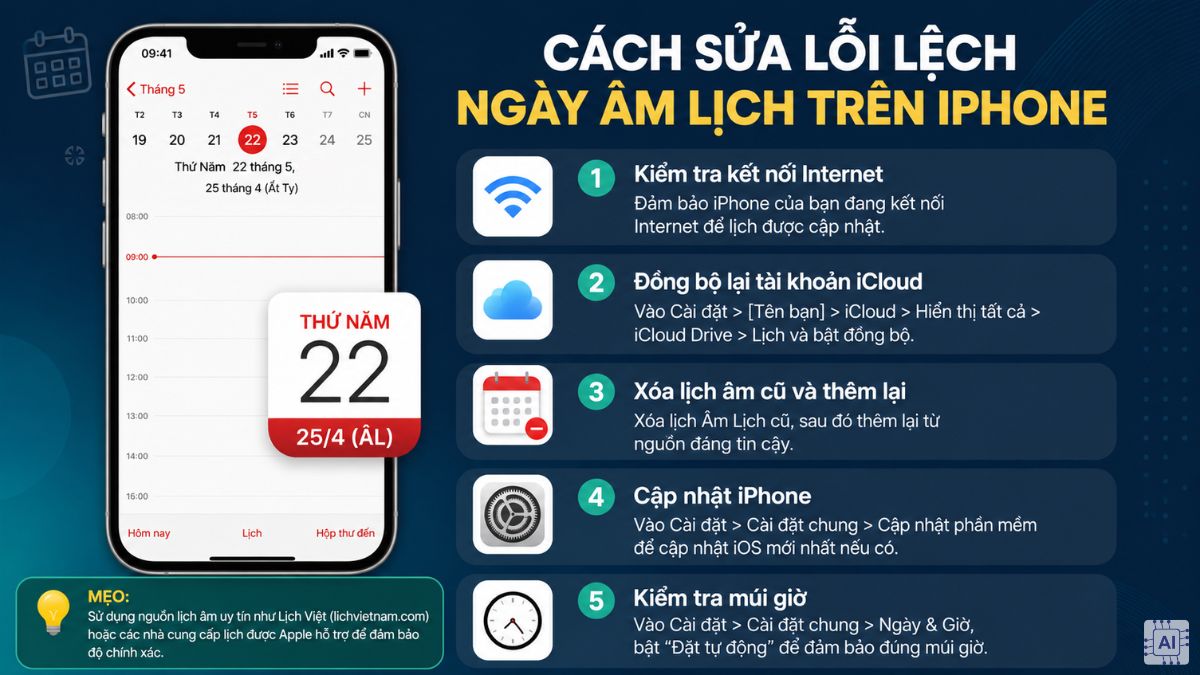 Cách sửa lỗi lệch ngày âm lịch trên iPhone