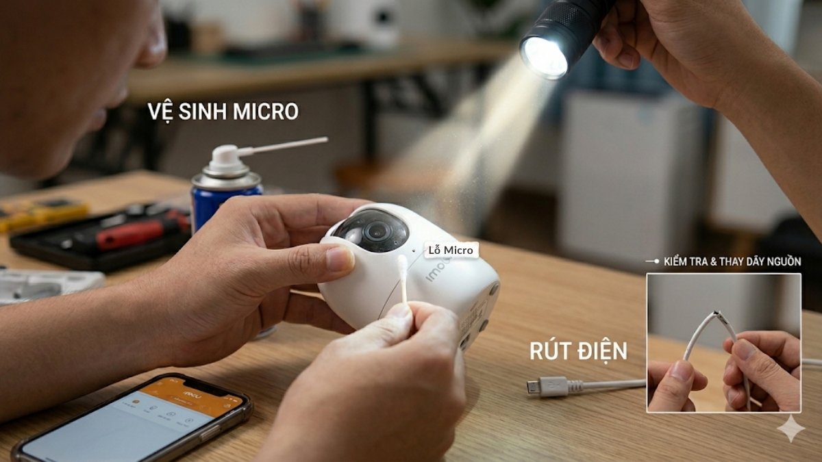 Cách khắc phục camera Imou không nghe được tiếng - bật quyền micro vật lý