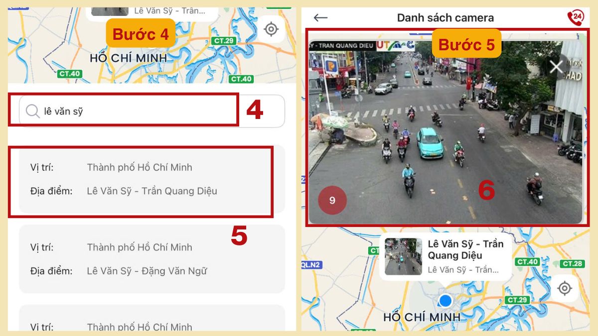 Cách tra cứu camera phạt nguội bắn tốc độ theo tuyến đường - qua ứng dụng VNe Traffic - bước 4,5