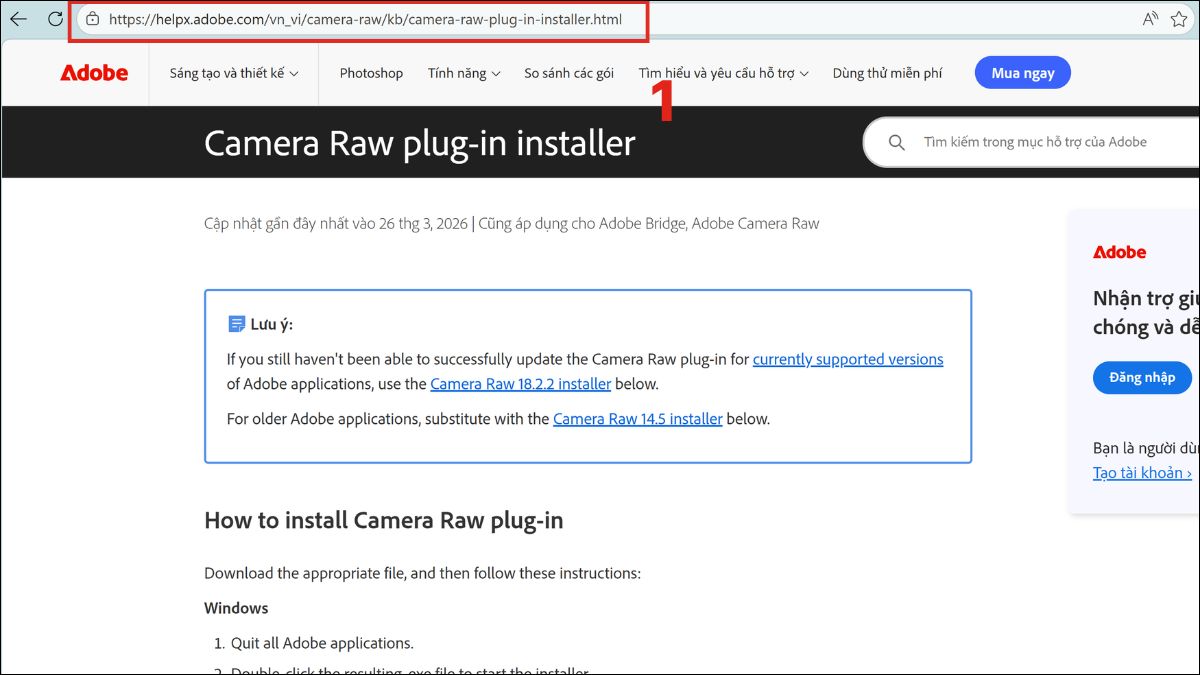 Hướng dẫn tải và cài đặt Camera RAW cho Photoshop - bước 1