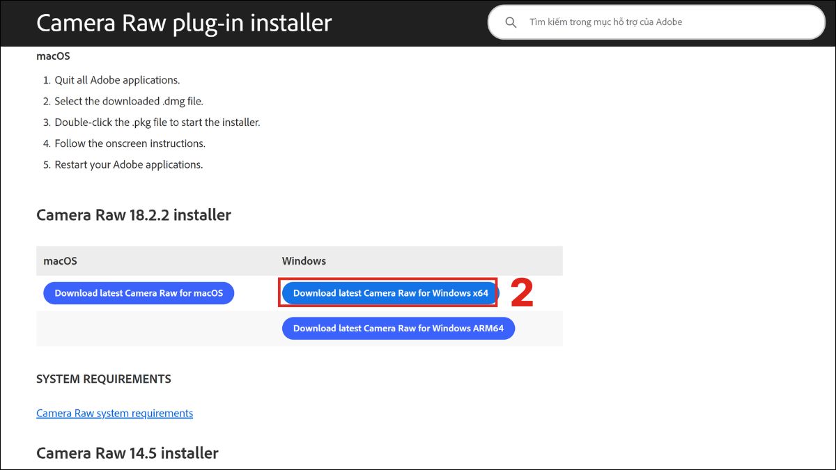 Hướng dẫn tải và cài đặt Camera RAW cho Photoshop - bước 2