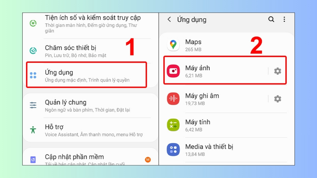 Xoá dữ liệu và bộ nhớ cache của ứng dụng Camera - bước 1